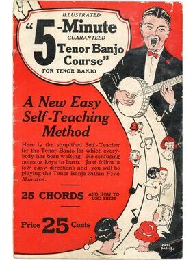 Vintage 1926 5-Minute Tenor Banjo Course M.M. Cole Publishing Ephemera Music Art